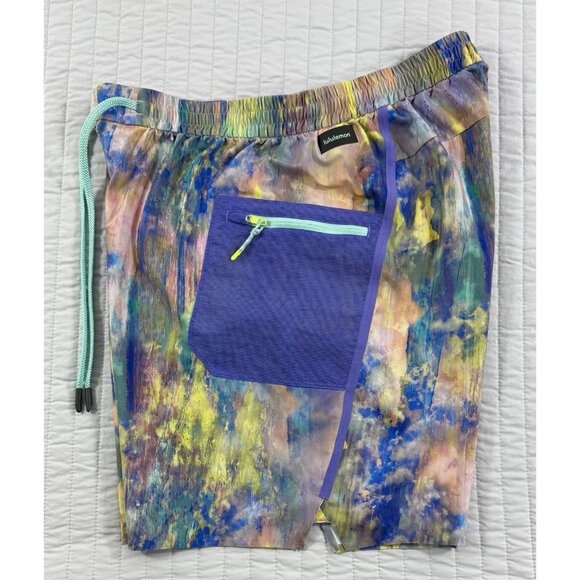 Lululemon Mens Water Repellent Hiking Athletic Shorts 8” Sz Large Tie Dye Cargo - Picture 3 of 12